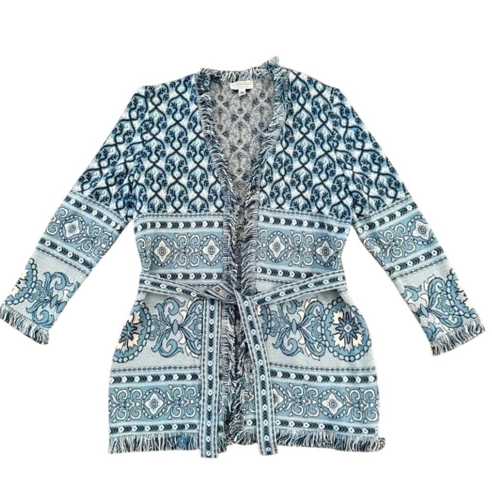 ST JOHN Blue Boho Cardigan Weater Paisley size Medium - Picture 6 of 8